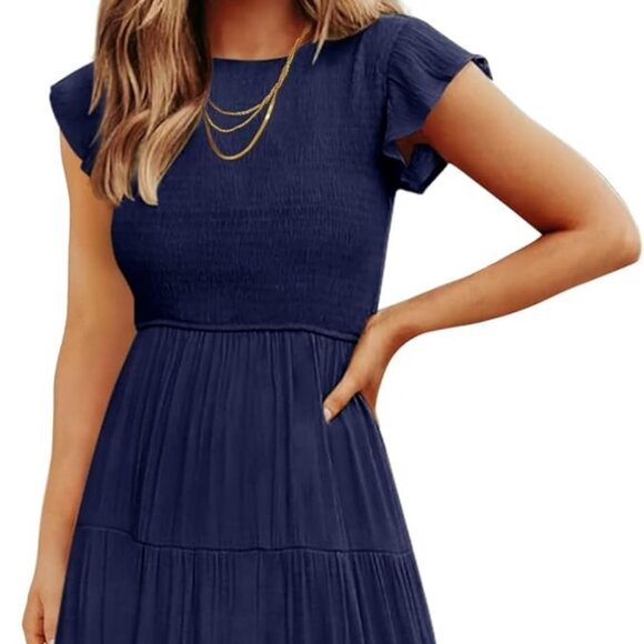 Women’s Smocked Crewneck Midi Dress – Effortless Boho Vibes - Picture 3 of 5